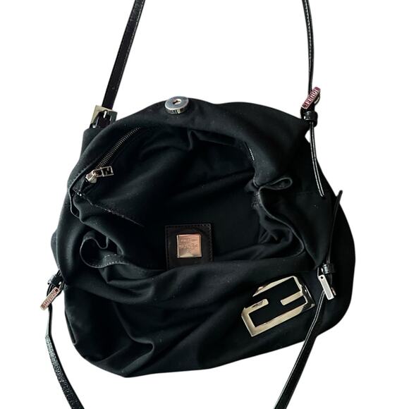 Fendi Women’s Vintage FF Neoprene Black Silver Nylon Baguette Shoulder Bag - Picture 7 of 11